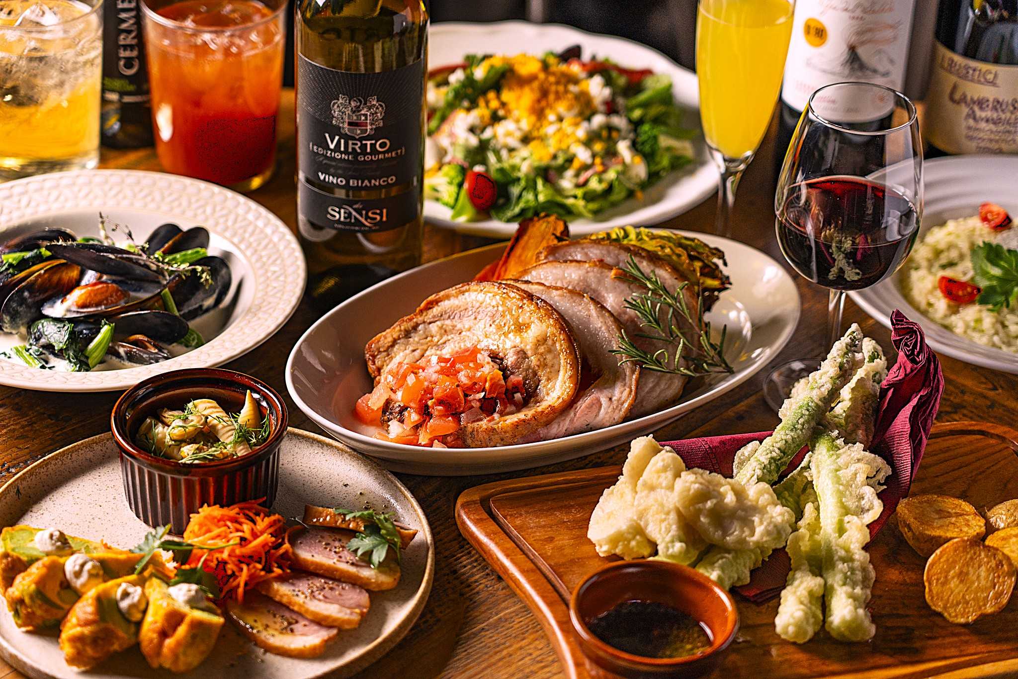 〈2時間飲み放題〉スパークリングワイン含む60種類のドリンク！美名豚のロースト、季節感溢れる食材を楽しめる ～Ricordo～　5,000円