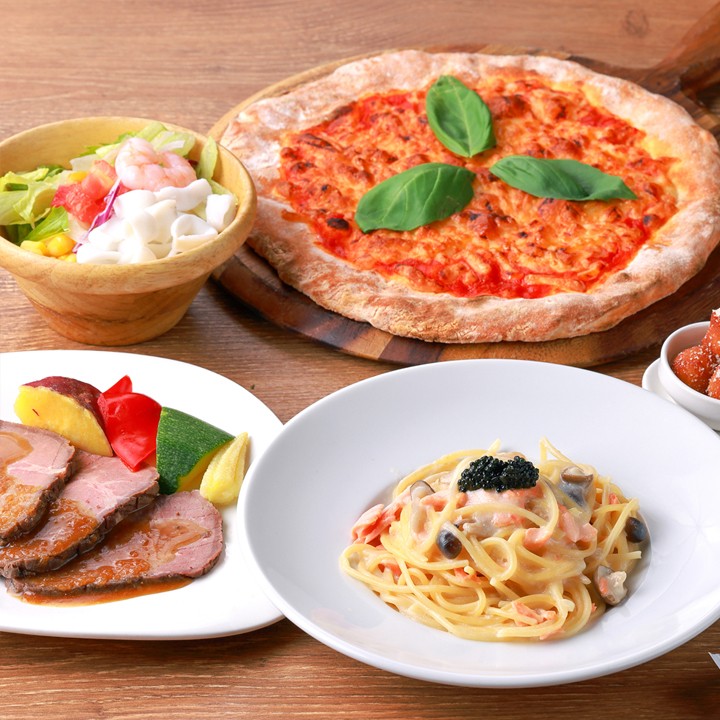 【2時間飲み放題付】Bコース◎『自家製ローストビーフ』が楽しめる！ 本格釜のピッツァと当店自慢のフェットチーネパスタが両方楽しめます！