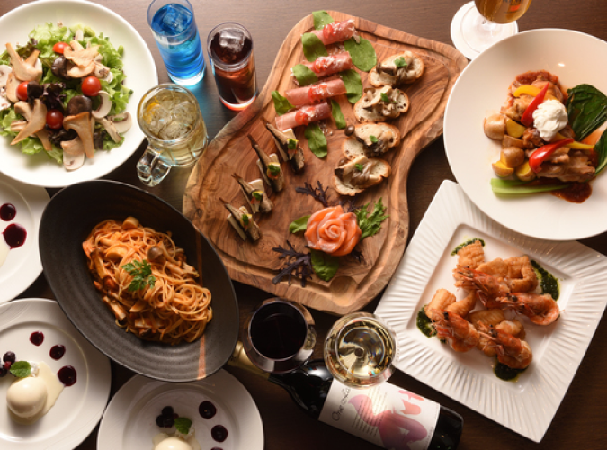 【人気Ｎo1 ベーシックプラン】ビュッフェorテーブルシェアお食事11品+フリードリンク